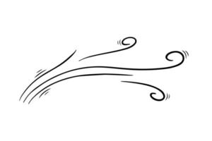 Wind blow in doodle style, vector illustration. Wave cold air during windy weather. Gust symbol outline for print and design .Isolated black line element on a white background