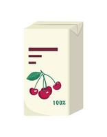 Pack of cherry juice or drink. Sweet delicious food and beverage. Vector flat illustration