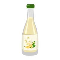 botella de vidrio de jugo o bebida de plátano amarillo. dulce deliciosa comida y bebida de frutas exóticas tropicales. ilustración plana vectorial vector