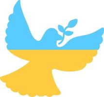 Ukraine symbols. Blue and yellow Flag, dove of peace with olive branch, with Russia 2022 Peace concept. Isolated on white in outline simple flat vector