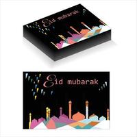 Islamic holiday greeting design with black background and mosque abstract vector