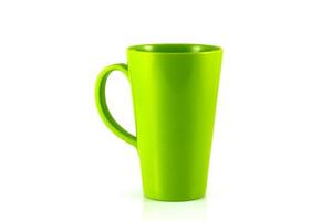 Green plastic cup isolate on white background photo