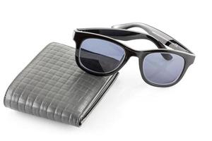 Men's Wallets and sunglasses isolate on white background photo