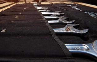 Set mechanical tools. Professional car mechanic using different tools for working photo
