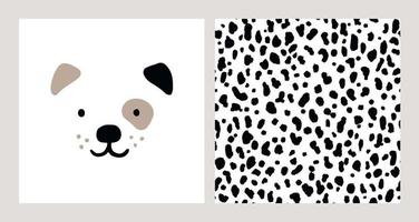 Cute puppy face with seamless pattern. Baby dalmatian puppy animal character. Illustration for kids poster, nursery wall art, card, invitation, birthday, apparel.