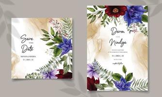 tarjeta de invitación de boda con flor de acuarela vector