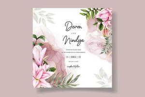 Beautiful floral watercolor wedding invitation card template vector