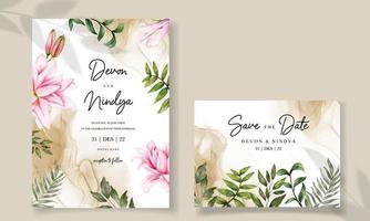 Beautiful floral watercolor wedding invitation card template vector