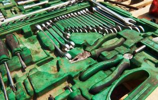 a lot of old instruments in tool box photo