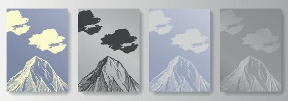 establecer una colección de fondos grises plateados con un patrón de montañas y nubes vector