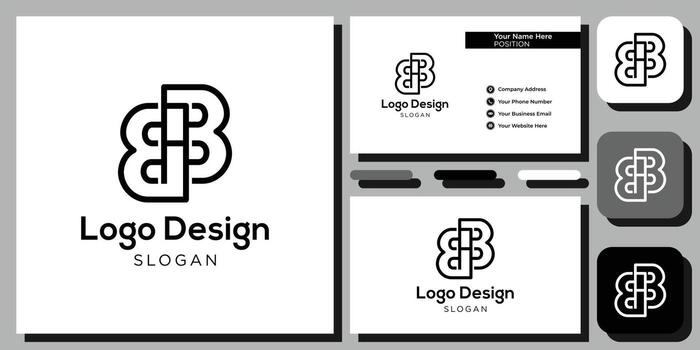 logo design combination initials letters rounded black outline with business card template vector