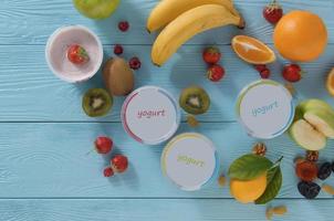 dairy products on a blue background photo