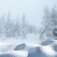 Winter background with a pile of snow and thick fog in the background. Copyspace for text. photo