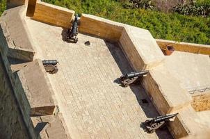 Gozo island, Malta - March 12, 2017 Top view of cannons on walls of the old medieval Cittadella tower castle, also known as Citadel, Castello in the Victoria Rabat town photo