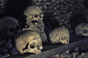 Kutna Hora, Czech Republic, May 14, 2019 Human bones and skulls. Row of skulls. Skulls collection photo