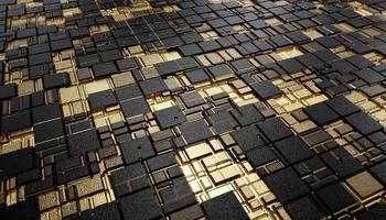 Futuristic Gold and Black squares extruded abstract background , 3d rendering photo