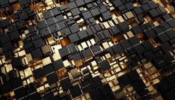 Futuristic Gold and Black squares extruded abstract background , 3d rendering photo