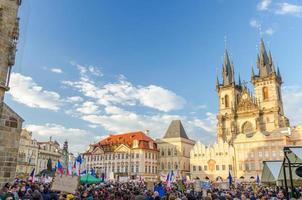 Prague, Czech Republic Czechs people with flags at demonstration protest photo