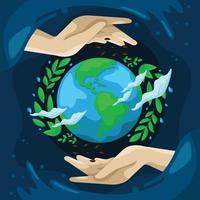 Happy Earth Day with Hands and World vector
