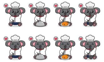 Vector Illustration of Cute sitting Koala cartoon with Chef costume and hand up pose