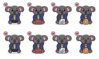 Vector Illustration of Cute sitting Koala cartoon with Businessman costume and hand up pose
