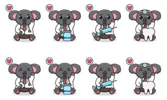 Vector Illustration of Cute sitting Koala cartoon with Doctor costume and hand up pose