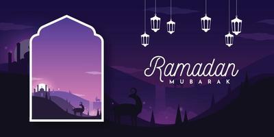 Ramadan mubarak night sky landscape background illustration template design vector