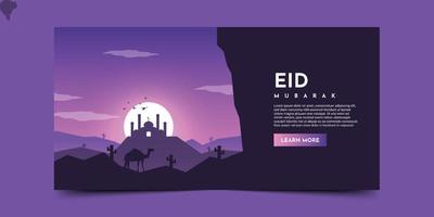 Eid mubarak night sky landscape background illustration template design vector