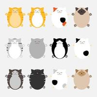 Cute cats in different colors, Vector cartoon flat illustration, Funny playful, print for textiles, packaging, t-shirt