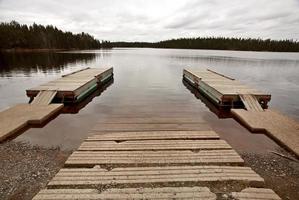 Boat ramp and docks on Northern Manitoba lake photo