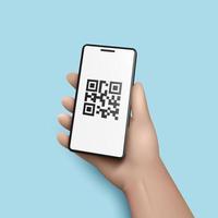 3d hand with smartphone scans QR code. Vector illustration