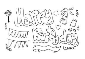 set of hand drawn doodle cartoon objects and symbols on the birthday party. vector