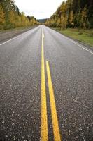 Centerlines along a paved road in autumn photo