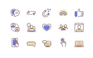 Set Of Social Media Icons Flat Lines Design On White Background vector