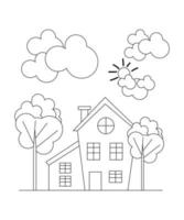 House Coloring page design. line art page design for kids. simple line art colorless design. vector