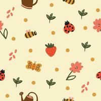 Seamless pattern of spring elements. Cute hand drawn flat illustration. vector