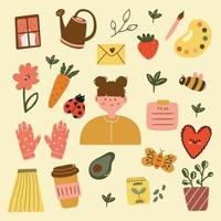 Cute hand drawn set of spring elements. vector