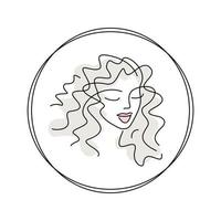 girl face - vector logo beauty salon. female face - thin continuous line art. avatar - eyelashes, lips. emblem hairstyle