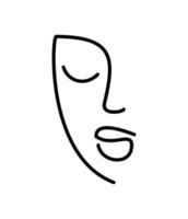 silueta de cara una línea. cara de niña - logotipo de salón de belleza. arte de retrato - dibujo de líneas finas. icono de rasgos faciales. nariz y labios vector