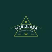 insignia de etiqueta retro vintage clásica para marihuana cannabis cáñamo hoja de marihuana thc cbd salud y terapia médica inspiración para el diseño del logotipo vector