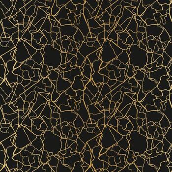 kintsugi art seamless pattern with gold thin lines and abstract shards on dark luxury background vector