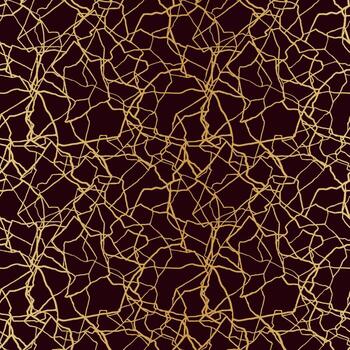 kintsugi art seamless pattern with gold thin lines and abstract shards on dark luxury background vector