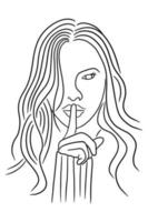 Women Close up Face Pose Line Art illustration vector