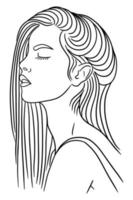 Women Close up Face Pose Line Art illustration vector