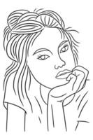 Women Close up Face Pose Line Art illustration vector