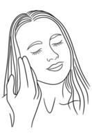 Women Close up Face Pose Line Art illustration vector