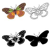 conjunto, de, contorno, silueta, insecto, mariposas vector