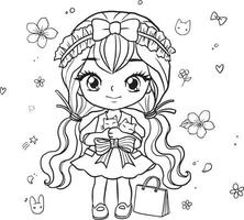 drawing cartoon cute coloring page line art, outline anime manga kawaii kids vector