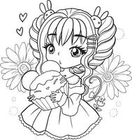 drawing cartoon cute coloring page line art, outline anime manga kawaii kids vector