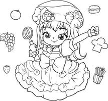 drawing cartoon cute coloring page line art, outline anime manga kawaii kids vector